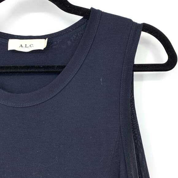 A.L.C. Dress Women's Sz Small High Low Tank Flared Hem Sleeveless Navy Blue - Picture 3 of 6